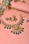 SWABHIMANN_Green Embellished Emerald Temple Necklace Set_Online_at_Aza_Fashions