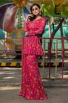 Irrau By Samir Mantri_Multi Color Chiffon Sequins, Beads, Cut Floral Stripe Print Kurta And Gharara Set _Online_at_Aza_Fashions