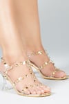 Kaltheos_Gold Embellished Cube Studded Square Toe Heels _Online_at_Aza_Fashions