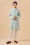 Raghavendra Rathore Blue_Sky Blue Raw Silk Criss Cross Pattern Kurta _Online_at_Aza_Fashions