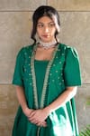 Cupid Cotton_Green Chanderi Silk Pearls, Zari, Embroidery Sweetheart Anarkali With Jacket _Online_at_Aza_Fashions
