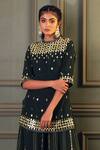 Shop_Kaprapan by Anaita Shah_Green Moss Crepe Embroidered Thread Round Mirror Kurta Sharara Set _at_Aza_Fashions