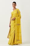 Label Earthen_Yellow Chiniya Silk Embroidered Floral Geeta Saree With Mehar Blouse  _Online_at_Aza_Fashions