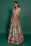 Varun Bahl_Beige Lehenga Chanderi Printed Floral Patterns V Neck Set  _Online_at_Aza_Fashions