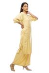 Khat_Yellow Tencel Embroidery Square Neck Abstract Kurta Palazzo Set _Online_at_Aza_Fashions