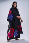 Taika By Poonam Bhagat_Black Chanderi Embroidered Floral Round A-line Tunic Set _Online_at_Aza_Fashions