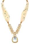 Minaki_White Crystals, Pearls, Piping, Zari Embellished Pendant Necklace Set_Online_at_Aza_Fashions