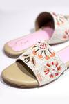 Soleart_Cream Hand Embroidered - Floral Motifs Flower Sliders _Online_at_Aza_Fashions