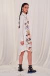 AK-OK_White Silk Printed Floral Spread Collar Placement Shirt Dress  _Online_at_Aza_Fashions