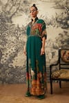 Kalista_Green Crepe Printed Mughal Spread Collar Seinna Jumpsuit _Online_at_Aza_Fashions