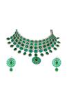 Ishhaara Green Stones Carved Floral Embellished Choker Necklace Set Online at Aza Fashions Ishhaara_Green Stones Carved Floral Embellished Choker Necklace Set _Online_at_Aza_Fashions
