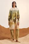 Cord_Beige Cotton Voile Print Dale Collared Neck Tunic _Online_at_Aza_Fashions