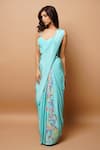 Ahi Clothing_Blue Natural Crepe Embroidery Thread Work Pre-draped Kali Saree With Bustier _Online_at_Aza_Fashions