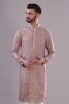 Kasbah_Pink Georgette Embroidered Thread Work Multi Floral Kurta _Online_at_Aza_Fashions