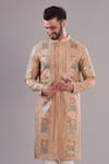 Kasbah_Peach Georgette, Cotton Sequins Pastel Embroidered Kurta Set _Online_at_Aza_Fashions