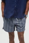 Terra Luna_Blue 100% Organic Handloom Oxford Cotton Moon Pattern Shorts _Online_at_Aza_Fashions