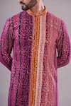 Kasbah_Pink Georgette Printed Striped Pattern And Sequin Embroidered Kurta _Online_at_Aza_Fashions
