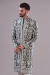 Kasbah_Blue Velvet Embroidery Floral Sherwani _Online_at_Aza_Fashions