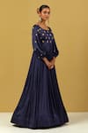 Ikshita Choudhary_Blue Satin Embroidery Round Neck Hand Anarkali With Dupatta _Online_at_Aza_Fashions