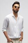 Terra Luna_White 100% Linen Spread Collar Solid Shirt _Online_at_Aza_Fashions
