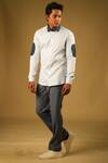 Hilo Design_Blue Oxford And Poplin Lycra Dark Kola Shirt _Online_at_Aza_Fashions