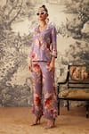 Kalista_Purple Viscose Moss Printed Botanical Notched Pattern Blazer And Pant Set _Online_at_Aza_Fashions