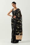 Label Earthen_Black Organza Silk Printed Floral Surma Sona Patti Saree With Blouse _Online_at_Aza_Fashions