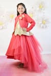 Fayon Kids_Coral Net, Silk Sequins High Low Hem Gown With Jacket _Online_at_Aza_Fashions