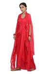Seema Nanda Red Bamberg Satin, Organza And Cotton Mul Hir Asymmetric Hem Cape With Dress Online at Aza Fashions Seema Nanda_Red Bamberg Satin, Organza And Cotton Mul Hir Asymmetric Hem Cape With Dress _Online_at_Aza_Fashions