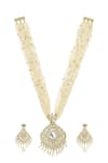 Ishhaara_White Embroidery Pearl Embellished Necklace Set _Online_at_Aza_Fashions
