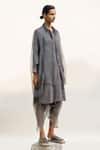 Urvashi Kaur_Grey Linen Embroidery Collared Terra Block Print Shirt _Online_at_Aza_Fashions