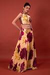 Rimi Nayak_Beige Modal, Cotton Embroidery Chrysanthemum Flower Print Blouse _Online_at_Aza_Fashions