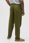 Terra Luna_Green 100% Organic Handloom Oxford Cotton Solid Inverted Hem Pleated Pant _Online_at_Aza_Fashions