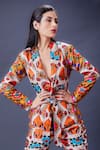 FUGA_Multi Color French Cotton Print Abstract Lapel Leafy Tango Blazer And Pant Set _Online_at_Aza_Fashions