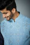 Gargee Designers_Blue Bundi Cotton Denim Embroidery Thread Jean Aztec And Kurta Set _Online_at_Aza_Fashions