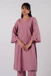 Tussah by Siddhi Shah_Purple Cotton Cut-work Circle V Cut Work Bell Sleeve Kurta With Pant  _Online_at_Aza_Fashions