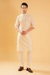 Raghavendra Rathore Blue_Off White Raw Silk Band Collar Kurta _Online_at_Aza_Fashions