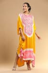 Etasha by Asha Jain_Yellow Gajji Silk Embroidered Bandhani Round Embellished Pattern Kaftan _Online_at_Aza_Fashions