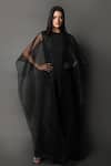 Swatee Singh_Black Crepe, Organza Round Neck Drape Jumpsuit _Online_at_Aza_Fashions