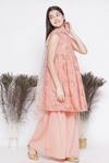 Buy_Little Bansi_Peach Cotton, Net, Lurex Sequins Embroidered Kurta Sharara Set _Online_at_Aza_Fashions
