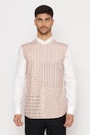 Lacquer Embassy_Peach 100% Cotton Geometric Pattern Hare Shirt _Online_at_Aza_Fashions