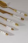 Table Manners_Gold Stainless Steel/ Reinforced Porcelain Marble And Cutlery Set_Online_at_Aza_Fashions
