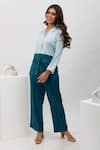 Dawn And Dusk_Blue Satin Collared Neck Magic Dual Tone Shirt And Pant Set _Online_at_Aza_Fashions