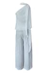 Dash and Dot_Silver 100% Polyester One Shoulder Draped Top And Pant Set  _Online_at_Aza_Fashions