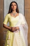 Monk & Mei_Yellow Chikankari Rayon Hand Embroidered Mallika Sunshine Lehenga Set _Online_at_Aza_Fashions