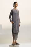 Urvashi Kaur_Grey Linen Noil Quotient Stripe Pattern Dhoti Salwar_Online_at_Aza_Fashions