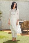 Tatwa_Ivory Viscose, Silk Sequins, Zari Round Neck Yoke Embroidered Kurta And Pant Set _Online_at_Aza_Fashions