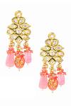Buy_Ishhaara_Pink Beads, Gota Patti, Diamonds Kundan Embellished Danglers _Online_at_Aza_Fashions