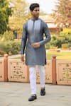 Raw & Rustic By Niti Bothra_Grey Chanderi, Silk Embroidery Ombre Banarasi Kurta _Online_at_Aza_Fashions