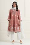 Ikshita Choudhary_Pink Chanderi Silk Embroidered Kurta_Online_at_Aza_Fashions